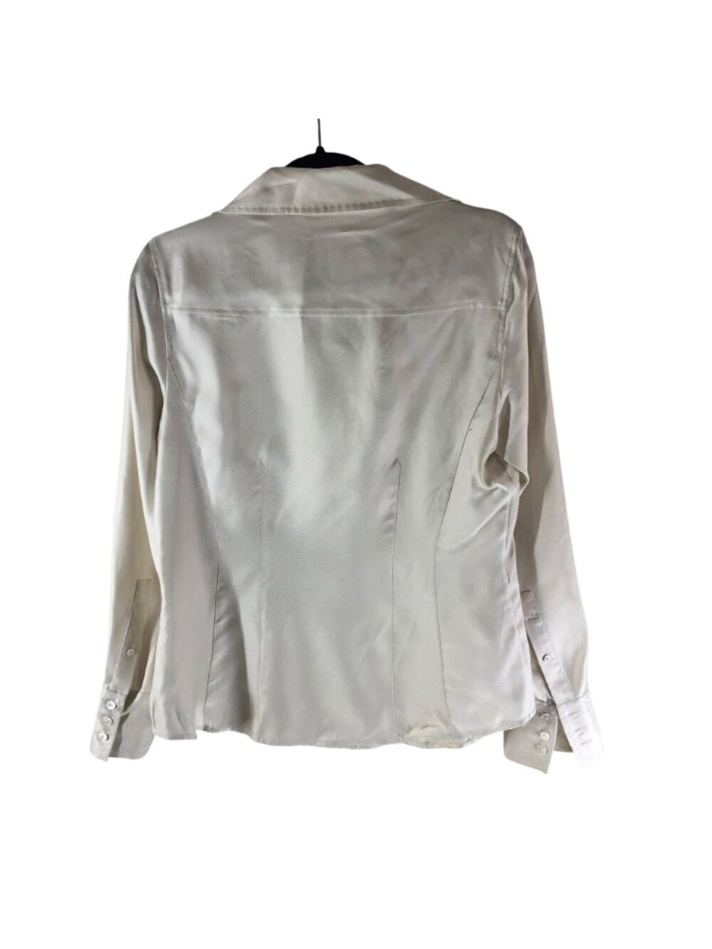 Ann Taylor Womens Silk Blouse Button Down Long Sleeve Ivory 8 - Picture 3 of 5
